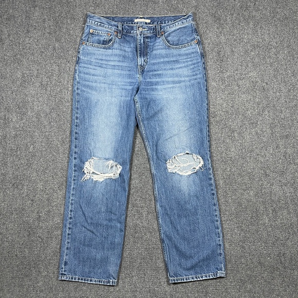 Levis Low Pro Straight Leg Jeans Size 31 Medium Wash Denim Distressed 0741 - Picture 1 of 11